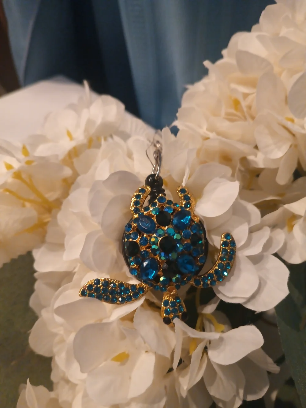 Blue Crystal Turtle Retractable ID Badge Card Holder